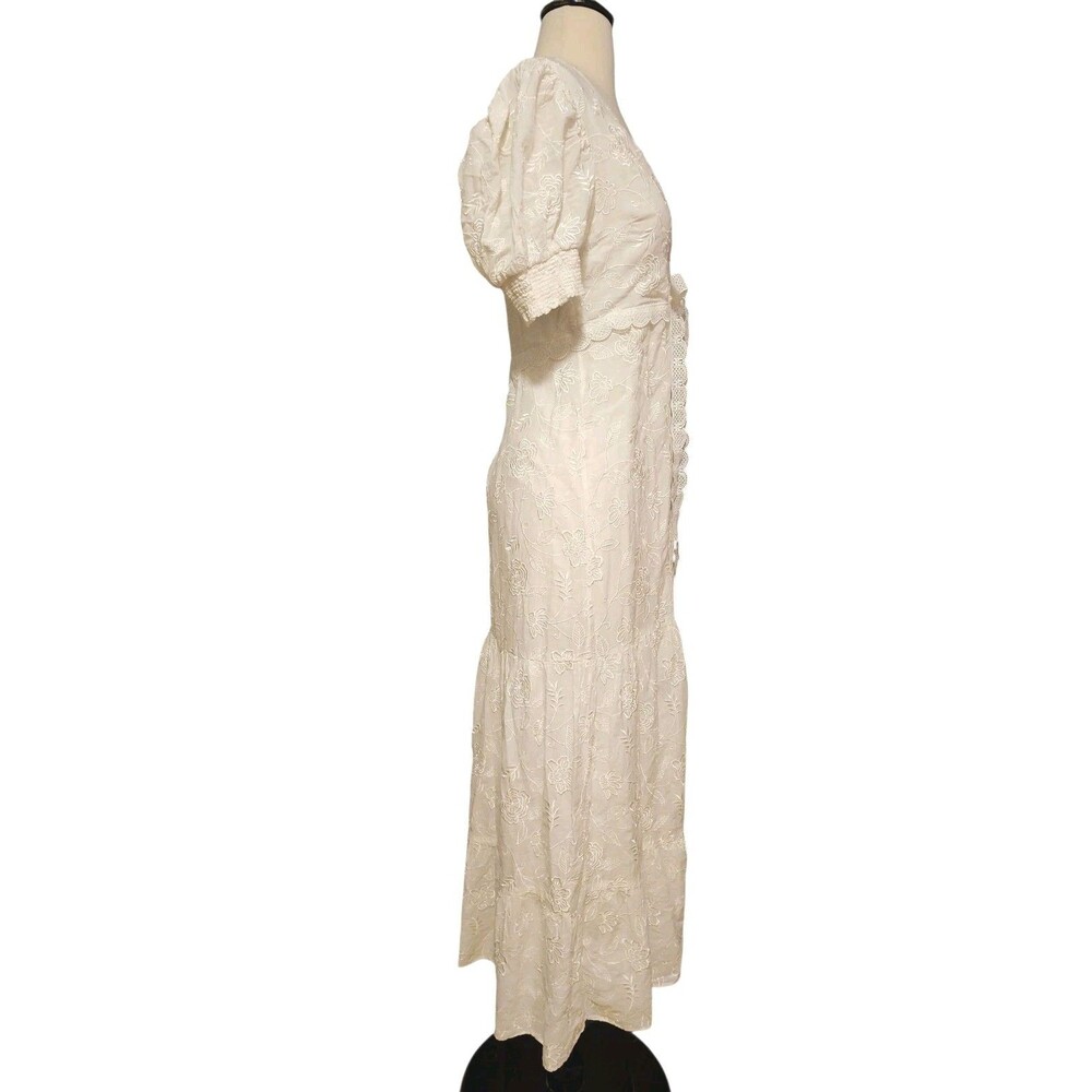 Alice + Olivia Babydoll Maxi Dress Womens 4 Coquette Embroidered White Tiered - Picture 5 of 10